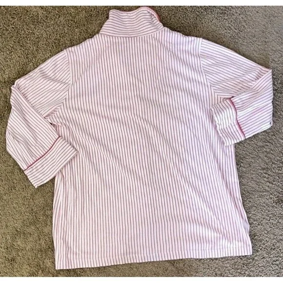 Lauren Ralph Lauren Pajama Top Women Sz Large Pink White Striped Button Pocket - Picture 2 of 6